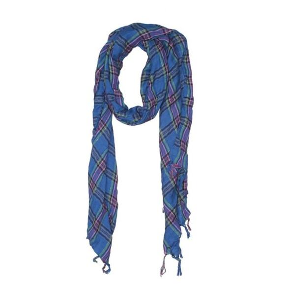 Maurices Blue Checkered Plaid Fringe Western Scarf - Picture 7 of 7